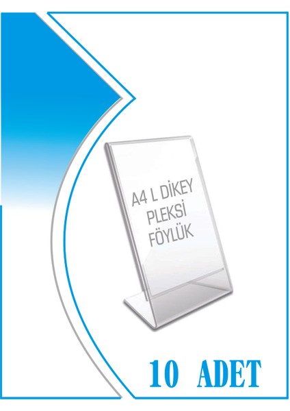 L Tipi A4 Kağıdı Boyutlu Dikey Pleksi Föylük 10 Adet