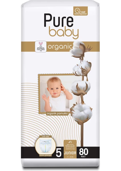 Pure Baby Organic Bebek Bezi 5 Numara 11-20 kg 80 Adet