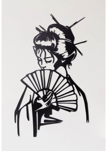 Gowpenart Yelpazeli Japon Kız Ev & Ofis Metal Duvar Tablosu
