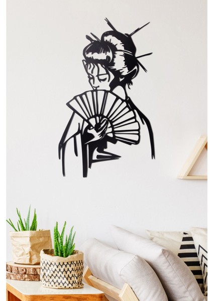Gowpenart Yelpazeli Japon Kız Ev & Ofis Metal Duvar Tablosu