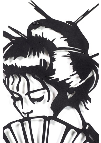 Gowpenart Yelpazeli Japon Kız Ev & Ofis Metal Duvar Tablosu