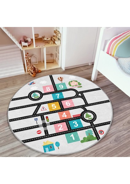 Eğitici Trafik Yolu Seksek Motifli Çocuk & Genç Odası Makinede Yıkanabilir Kaymaz Tabanlı Yuvarlak Çocuk Oyun Halısı modelleri
