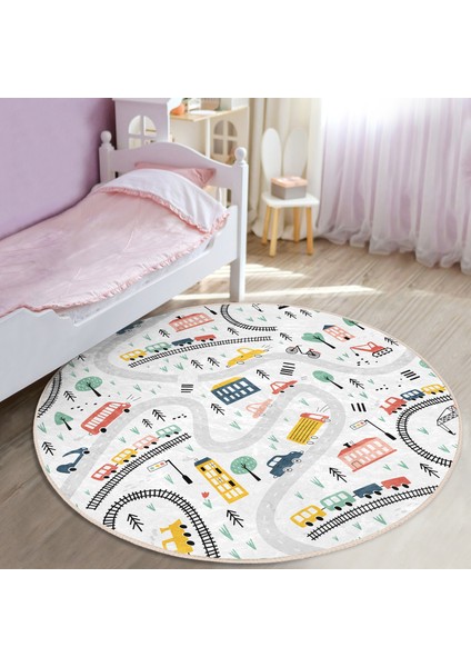 Minimal Oyun Yolları Eğitici Motifli Çocuk & Genç Odası Makinede Yıkanabilir Kaymaz Tabanlı Yuvarlak Çocuk Oyun Halısı modelleri