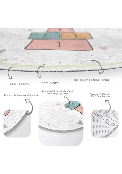 Renkli Seksek Temalı Eğitici Oyun Çizimli Çocuk & Genç Odası Makinede Yıkanabilir Kaymaz Tabanlı Yuvarlak Çocuk Oyun Halısı fırsatları