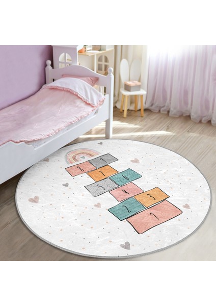 Renkli Seksek Temalı Eğitici Oyun Çizimli Çocuk & Genç Odası Makinede Yıkanabilir Kaymaz Tabanlı Yuvarlak Çocuk Oyun Halısı indirimleri