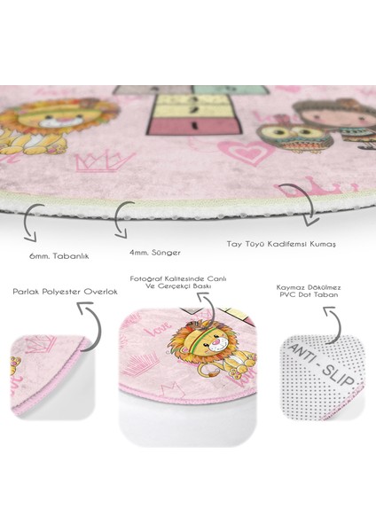 Pembe Temalı Sevimli Seksek Tasarımlı Çocuk & Genç Odası Makinede Yıkanabilir Kaymaz Tabanlı Yuvarlak Çocuk Oyun Halısı fırsatları