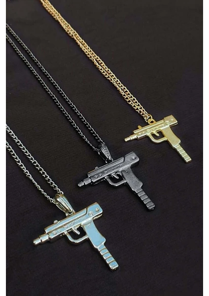 Trend Collection 3'lü Uzi Erkek Kolye Seti, Gümüş, Siyah, Gold Kolye