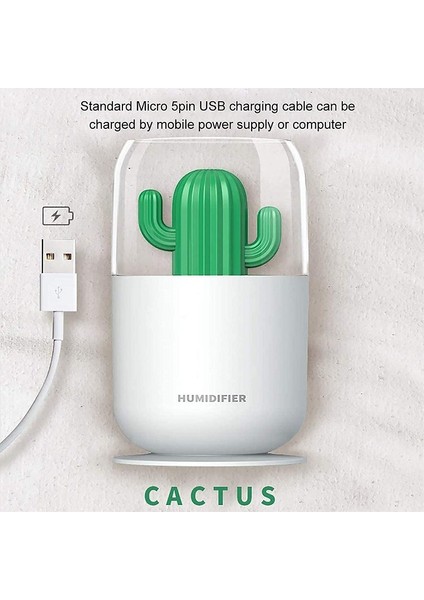 300ML Masa Nemlendiriciler Kaktüs Fısıltı Sessiz Çalışma Usb, Gece Işığı Işlevli (Yurt Dışından)