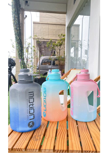 Devils Eye 2200ML Gradyan Büyük Kapasiteli Spor Su Şişesi - Mavi/yeşil (Yurt Dışından)