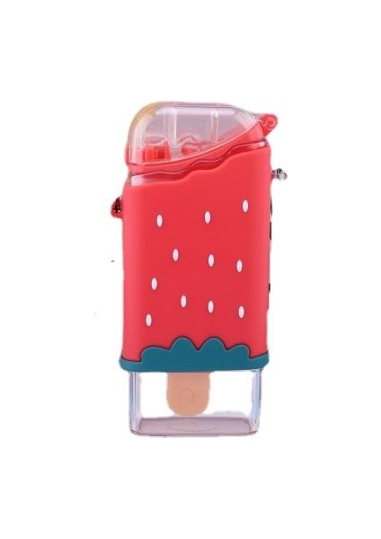 Devils Eye 300ML Karikatür Pipetli Su Matarası - Kırmızı (Yurt Dışından)