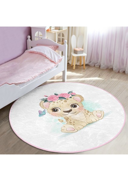 Sevimli Bebek Aslan Çocuk & Genç Odası Makinede Yıkanabilir Kaymaz Tabanlı Yuvarlak Çocuk Halısı modelleri