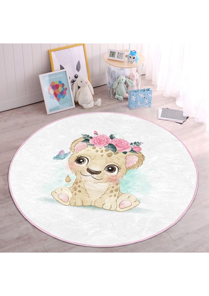 Sevimli Bebek Aslan Çocuk & Genç Odası Makinede Yıkanabilir Kaymaz Tabanlı Yuvarlak Çocuk Halısı indirimleri