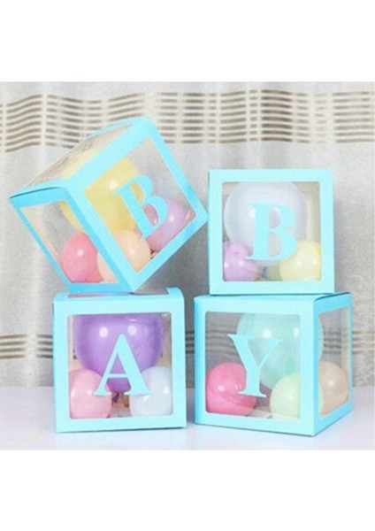 Baby Yazılı Mavi Şeffaf Harfli Kutu + 30 Adet Balon