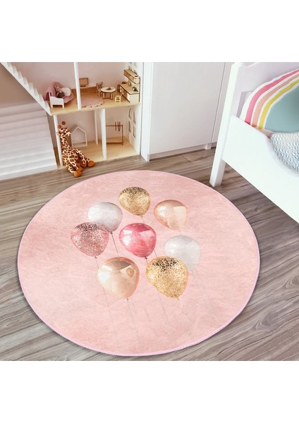 Pembe Zeminli Balonlar Desenli Çocuk & Genç Odası Makinede Yıkanabilir Kaymaz Tabanlı Yuvarlak Çocuk Halısı fiyatları
