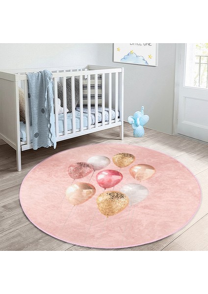 Pembe Zeminli Balonlar Desenli Çocuk & Genç Odası Makinede Yıkanabilir Kaymaz Tabanlı Yuvarlak Çocuk Halısı modelleri