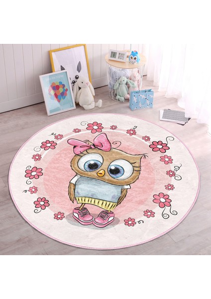 Kurdeleli Sevimli Baykuş Çocuk & Genç Odası Makinede Yıkanabilir Kaymaz Tabanlı Yuvarlak Çocuk Halısı modelleri