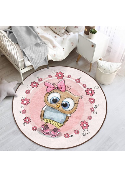 Kurdeleli Sevimli Baykuş Çocuk & Genç Odası Makinede Yıkanabilir Kaymaz Tabanlı Yuvarlak Çocuk Halısı indirimleri