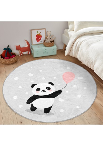 Balon Tutan Panda Desenli Çocuk & Genç Odası Makinede Yıkanabilir Kaymaz Tabanlı Yuvarlak Çocuk Halısı fiyatları