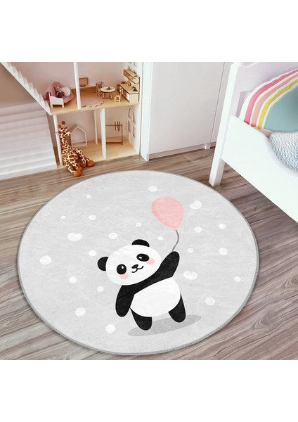 Balon Tutan Panda Desenli Çocuk & Genç Odası Makinede Yıkanabilir Kaymaz Tabanlı Yuvarlak Çocuk Halısı modelleri