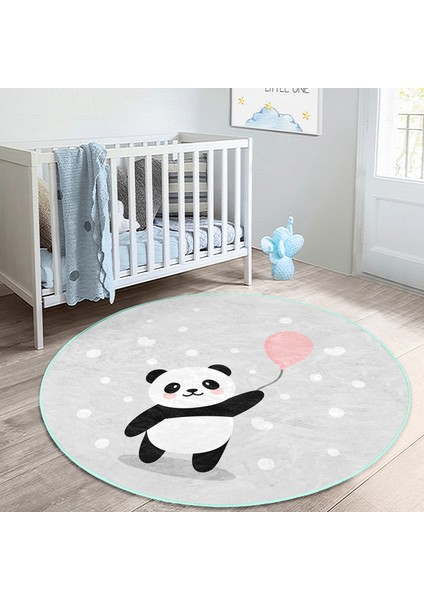 Balon Tutan Panda Desenli Çocuk & Genç Odası Makinede Yıkanabilir Kaymaz Tabanlı Yuvarlak Çocuk Halısı indirimleri