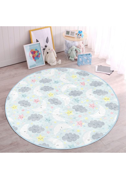 Uyku Temalı Sevimli Ay ve Yıldızlar Çocuk & Genç Odası Makinede Yıkanabilir Kaymaz Tabanlı Yuvarlak Çocuk Halısı fiyatları