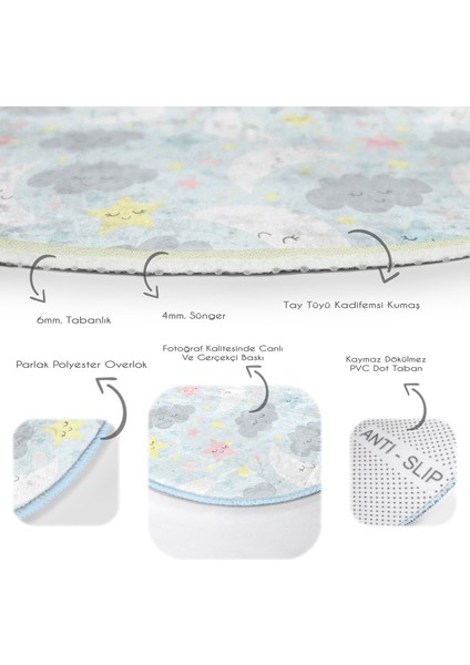 Uyku Temalı Sevimli Ay ve Yıldızlar Çocuk & Genç Odası Makinede Yıkanabilir Kaymaz Tabanlı Yuvarlak Çocuk Halısı fırsatları