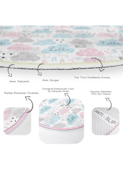 Hello Baby Renkli Bulutlar Çocuk & Genç Odası Makinede Yıkanabilir Kaymaz Tabanlı Yuvarlak Çocuk Halısı fırsatları