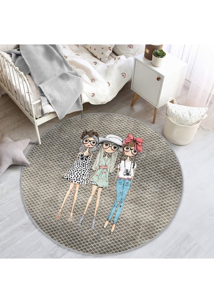 Fashion Girls Çocuk & Genç Odası Makinede Yıkanabilir Kaymaz Tabanlı Yuvarlak Çocuk Halısı modelleri