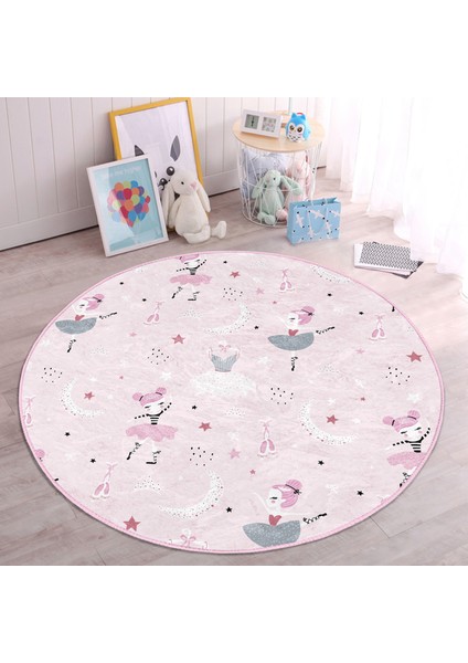 Pembe Zeminde Balerin Desenli Çocuk & Genç Odası Makinede Yıkanabilir Kaymaz Tabanlı Yuvarlak Çocuk Halısı fiyatları