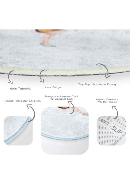 Şarkı Söyleyen Kız Desenli Çocuk & Genç Odası Makinede Yıkanabilir Kaymaz Tabanlı Yuvarlak Çocuk Halısı