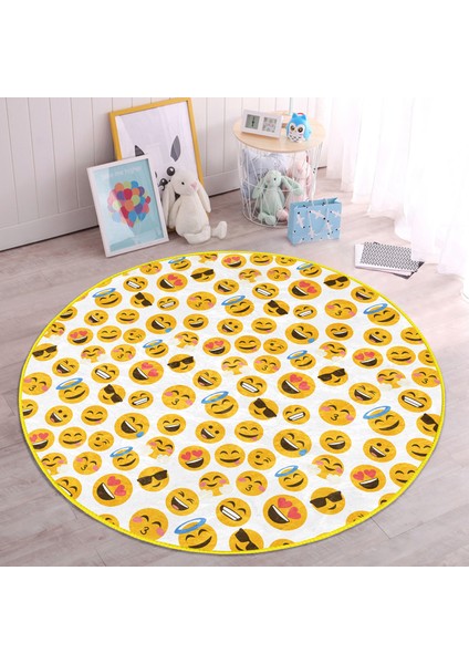 Emoji Çocuk & Genç Odası Makinede Yıkanabilir Kaymaz Tabanlı Yuvarlak Çocuk Halısı