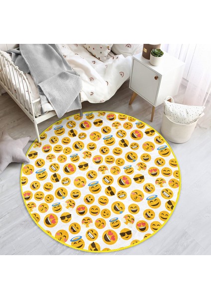 Emoji Çocuk & Genç Odası Makinede Yıkanabilir Kaymaz Tabanlı Yuvarlak Çocuk Halısı