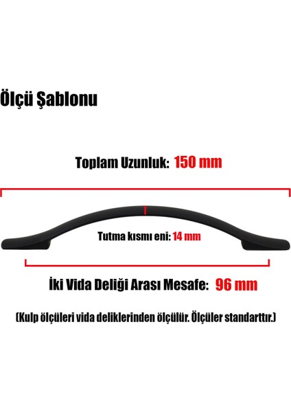 Sülün (96 mm - 9.6 cm) Mat Siyah Metal Mobilya Mutfak Çekmece Dolap Kapak Kulpu Kulbu Kulpları