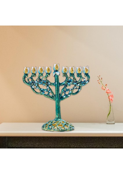 El Boyalı Emaye Menorah Mücevherli Aksan Süslenmiş Şamdan (Yurt Dışından)