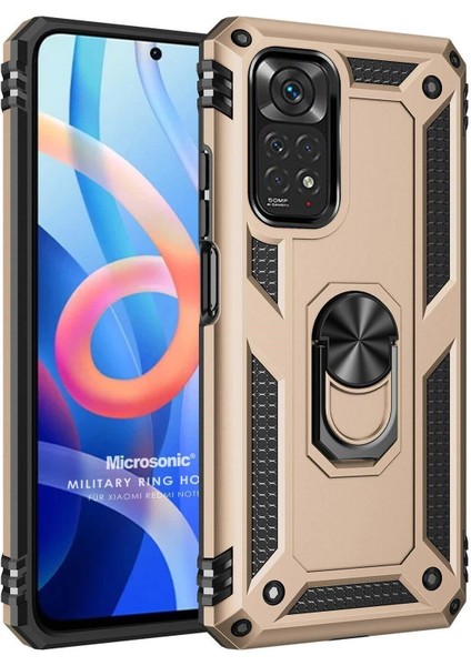Xiaomi Redmi Note 11 Kılıf Military Ring Holder Gold