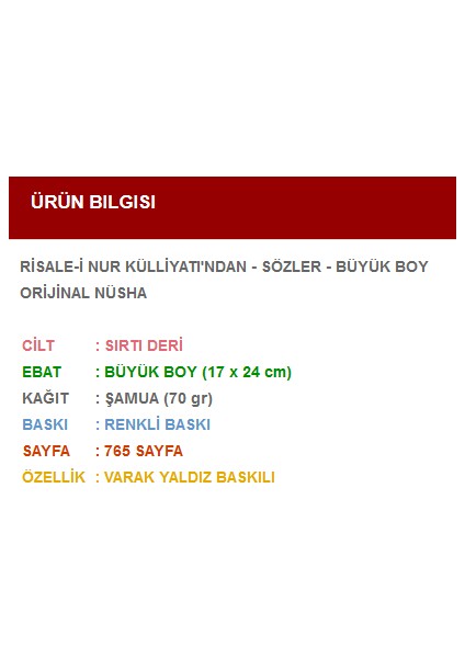 Sözler (Büyük Boy - Suni Deri Kapak) fiyatları