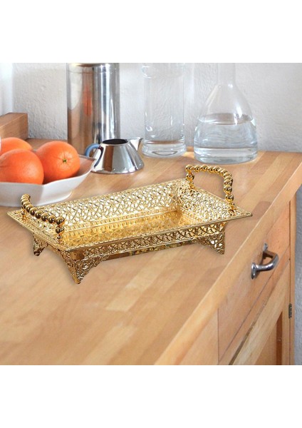 Dikdörtgen Altın Meyve Tepsisi Stand 41 x 25 cm. (Yurt Dışından)