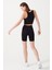 Kadın Siyah Yüksek Bel Fitilli Toparlayıcı Kısa Spor Tayt Ribbed Biker 4