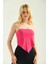 Fuşya Lastik Detay Asimetrik Crop Bluz 4