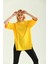 Sarı Duble Kol Geniş Kesim Asimetrik Yırtmaçlı Örme T-Shirt 5