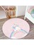 Pembe Zeminde Unicorn Tasarımlı Çocuk & Genç Odası Makinede Yıkanabilir Kaymaz Tabanlı Yuvarlak Çocuk Halısı 3