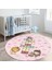 Pembe Temalı Sevimli Seksek Tasarımlı Çocuk & Genç Odası Makinede Yıkanabilir Kaymaz Tabanlı Yuvarlak Çocuk Oyun Halısı 2