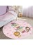 Pembe Temalı Sevimli Seksek Tasarımlı Çocuk & Genç Odası Makinede Yıkanabilir Kaymaz Tabanlı Yuvarlak Çocuk Oyun Halısı 3
