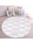 Sevimli Pembe Mavi Tavşan Desenli Çocuk & Genç Odası Makinede Yıkanabilir Kaymaz Tabanlı Yuvarlak Çocuk Halısı 3