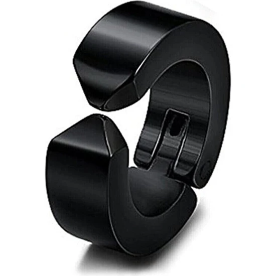 Trend Collection Siyah Deliksiz Kulaklara Küpe Sıkıştırmalı Kıstırmalı Unisex Paslanmaz Çelik Küpe