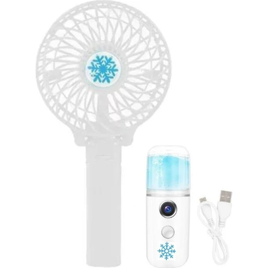 Pazariz 2li Serinlik Seti Şarjlı Mini Fan Masa Üstü El Vantilatörü / Şarjlı Soğuk Buhar Cihazı (Beyaz)