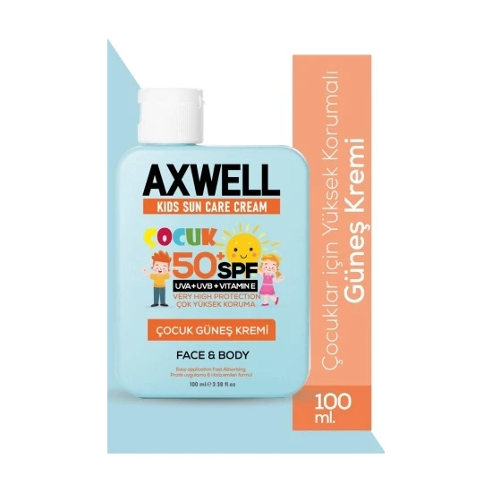 Axwell Kids Sun Cream Çocuk Güneş Kremi Çok Yüksek Koruma + Vitamin E Spf 50+ 100ML
