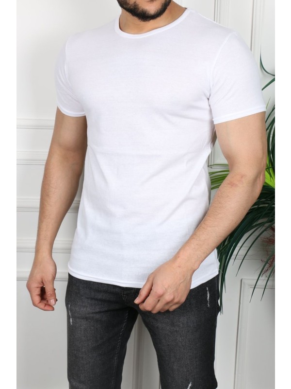 Şenol Erkek Beyaz Dar Kesim Slim Fit Tshirt