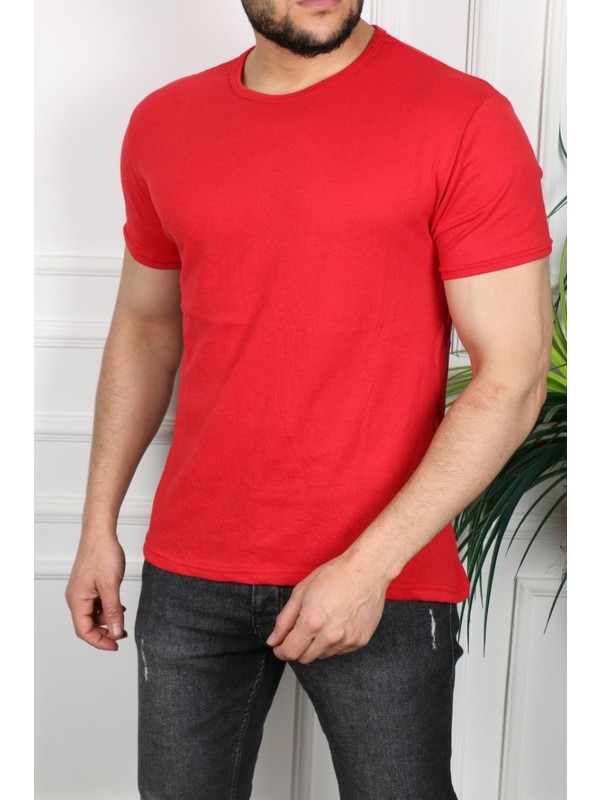 Şenol Erkek Kırmızı Dar Kesim Slim Fit Tshirt