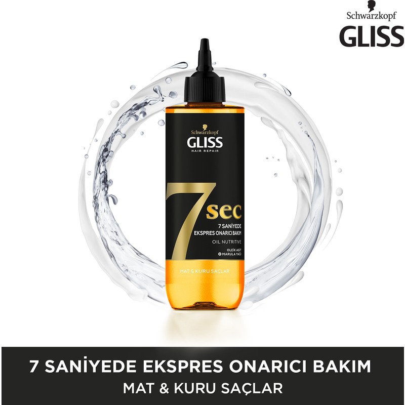 Gliss 7sec Ekspres Onarıcı Bakım Mat ve Kuru Saçlar İçin 200 ml Oleik Asit ve Marula Yağı